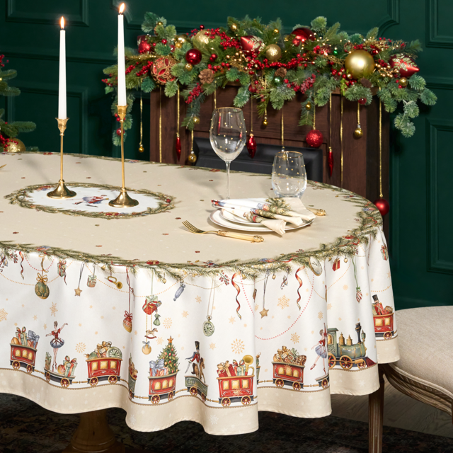 СКАТЕРТЬ  ОВАЛЬНАЯ  "ЩЕЛКУНЧИК" ,140Х300СМ ,БЕЖЕВЫЙ ,100%ХЛОПОК ,ТВИЛ