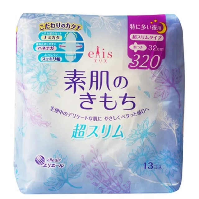 Прокладки гигиенические ночные Elis SUHADA-NO-KIMOCHI Extra thin, для чувствительной кожи, 13 шт