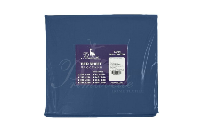 Простыня из однотонного сатина синяя, размер 150x215