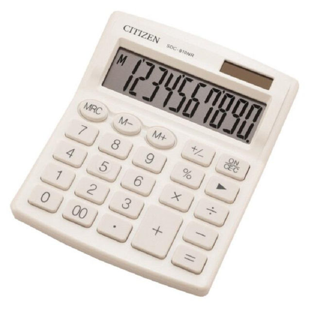 Калькулятор Citizen SDC-810NR-WH настольный компактный, 10-разрядный, двойное питание, белый