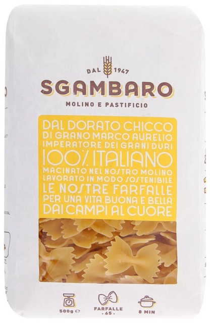 Макаронные изделия Sgambaro Фарфалле №65 трафилати ин бронзо 500 г, пакет, Италия