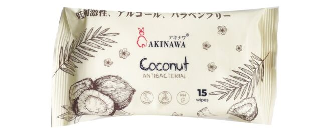 Влажные салфетки Akinawa антибактериальные с кокосом, 15 шт.
