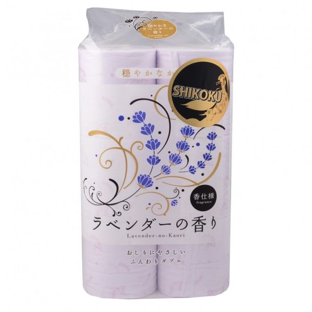 Туалетная бумага Lavender-no-Kaori ароматизированная двухслойная, орнамент и аромат лаванды, нежно-сиреневая, 30м, 12 рулонов
