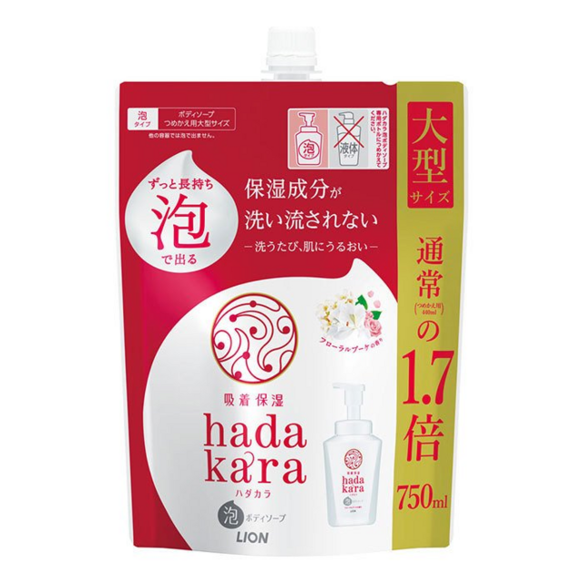 Бархатное увлажняющее мыло-ПЕНКА для тела с ароматом букета цветов "Hadakara" 750 мл, мягкая упаковка с крышкой