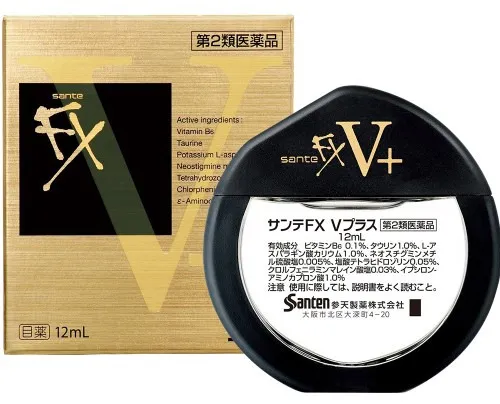 Витаминизированные глазные капли Santen Sante Fx V+, с витамином B6 и таурином, от усталости глаз, индекс свежести 5+, 12 мл