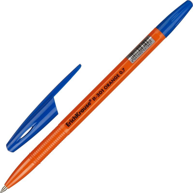 Ручка шариковая неавтоматическая ErichKrause, R-301, Orange Stick синяя (толщина линии 0.35 мм)