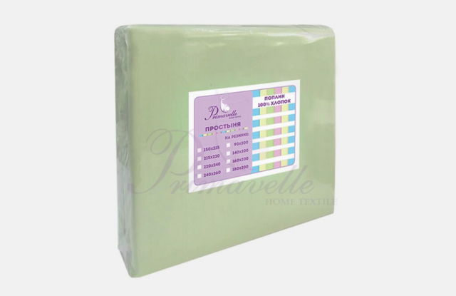 Простыня хлопковая оливковая на резинке, размер 90х200