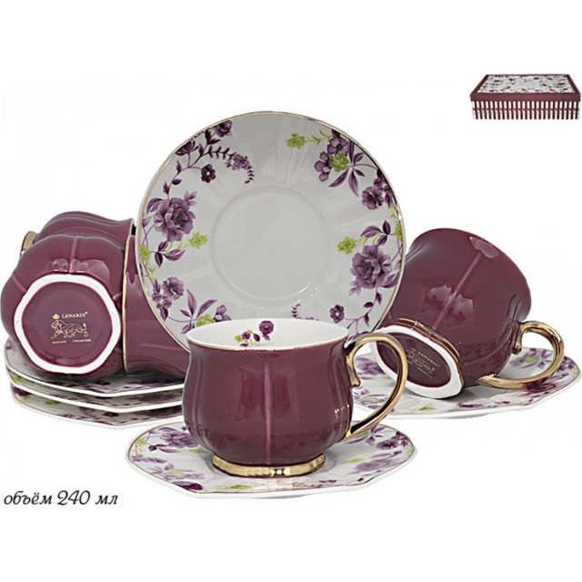 Чайный набор Lenardi, фарфор, 12 предметов, 240 мл, в подарочной упаковке, арт. 133-114