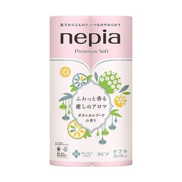 Туалетная бумага двухслойная NEPIA Healing Aroma Botanical Bouquet с легким ароматом цветов и трав, цвет светло-розовый, 25м (12 рулонов)