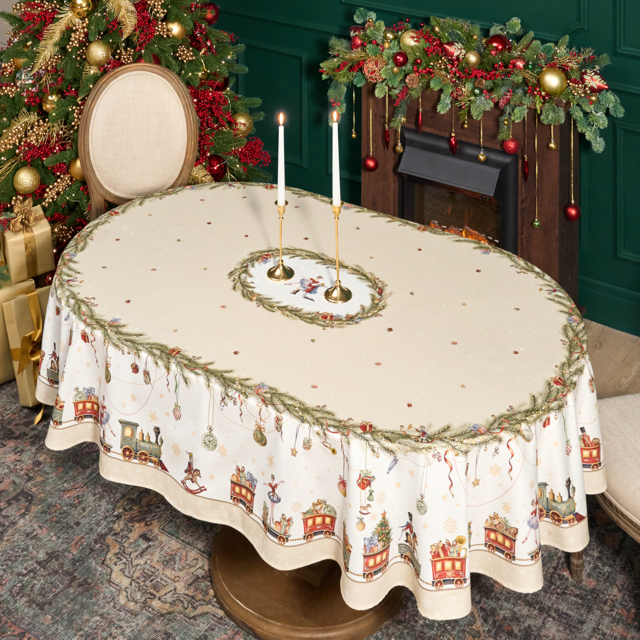 СКАТЕРТЬ  ОВАЛЬНАЯ  "ЩЕЛКУНЧИК" ,140Х300СМ ,БЕЖЕВЫЙ ,100%ХЛОПОК ,ТВИЛ