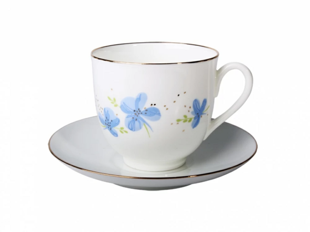 Чашка кофейная с блюдцем форма Ландыш  рисунок Голубые цветы, Императорский фарфоровый завод