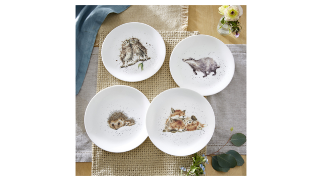 Набор тарелок закусочных Royal Worcester Забавная фауна Барсук, ёж, лиса, сова, 21 см,  4 шт.