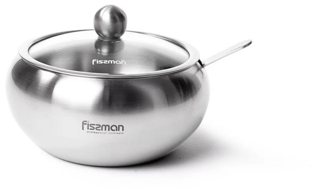 5872 FISSMAN Сахарница со стеклянной крышкой 350мл (нерж.сталь)