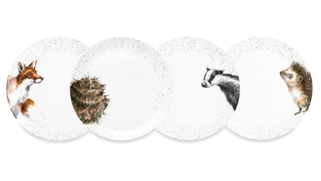 Набор тарелок обеденных Royal Worcester Забавная фауна Барсук, ёж, лиса, сова, 26,5 см, 4 шт.