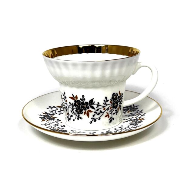 Чашка чайная с блюдцем форма Волна рисунок Тонкие веточки, Императорский фарфоровый завод