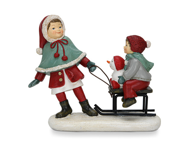 0210 FISSMAN Статуэтка "Дети с санями" 16х7х13см ( полирезин)