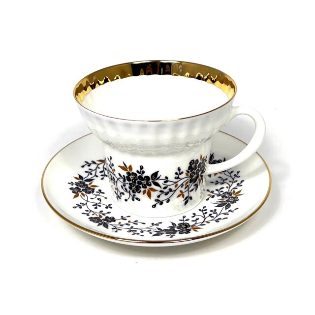 Чашка чайная с блюдцем форма Волна рисунок Тонкие веточки, Императорский фарфоровый завод