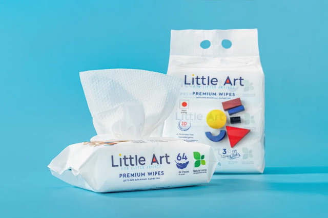 Детские влажные салфетки Little Art, 3 упаковки по 64 шт.