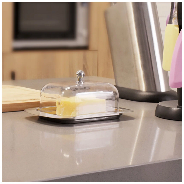 5871 FISSMAN Маслёнка с пластиковой крышкой 18х12х7см (нерж.сталь)