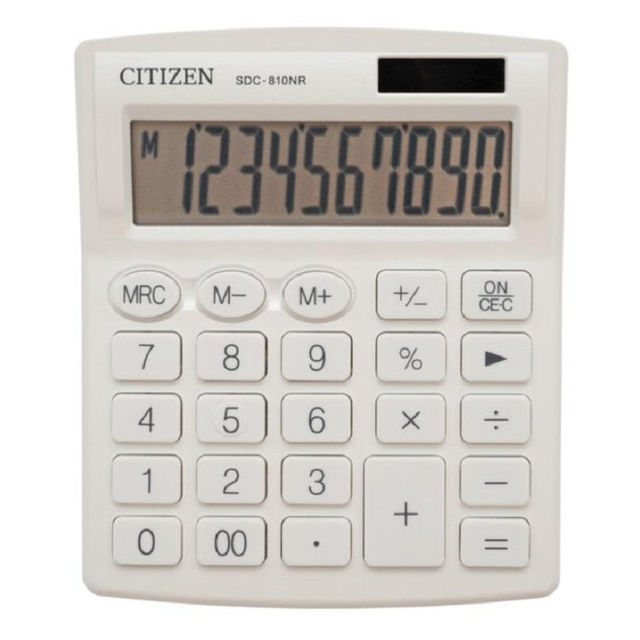 Калькулятор Citizen SDC-810NR-WH настольный компактный, 10-разрядный, двойное питание, белый