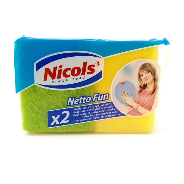 Губки для посуды Nicols Netto Fun профилированная, 2 шт