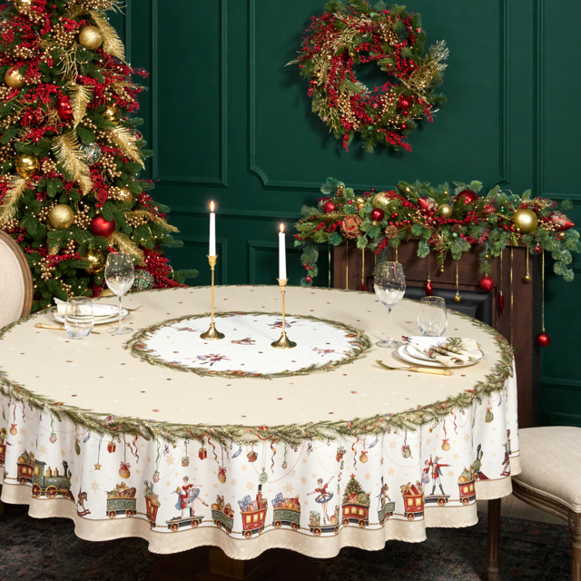 СКАТЕРТЬ КРУГЛАЯ  "ЩЕЛКУНЧИК" ,220СМ БЕЖЕВЫЙ 100% ХЛОПОК , ТВИЛ