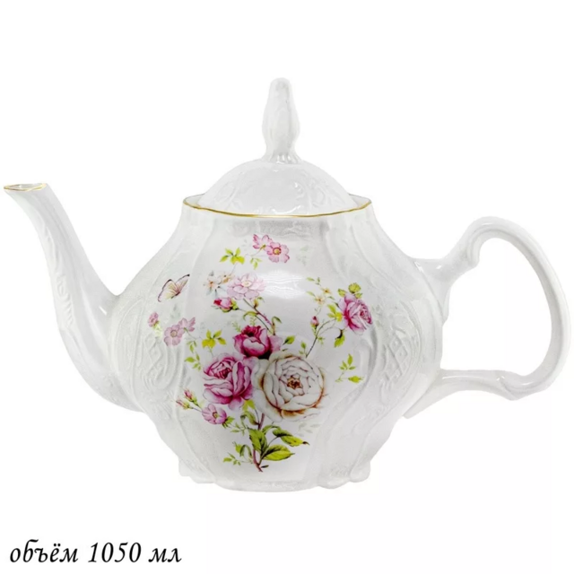 Чайник с крышкой Lenardi 1050 мл MARIA ROSE в подарочной упаковке. Фарфор, арт. 226-077