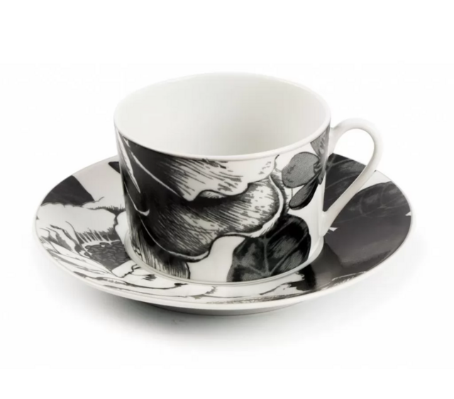 Чашка с блюдцем чайная Черный Базилик, 220 мл, фарфор
