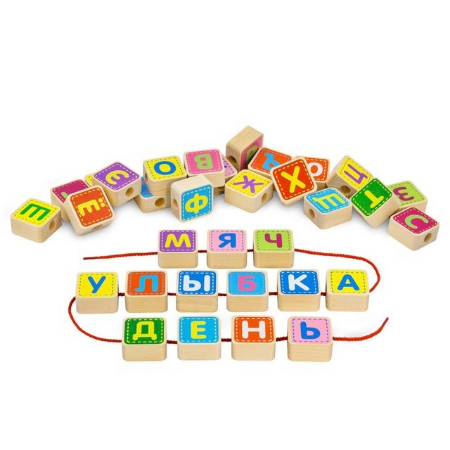 Деревянный конструктор Шнуровка - азбука, развивающая игрушка для детей, арт. КША3311