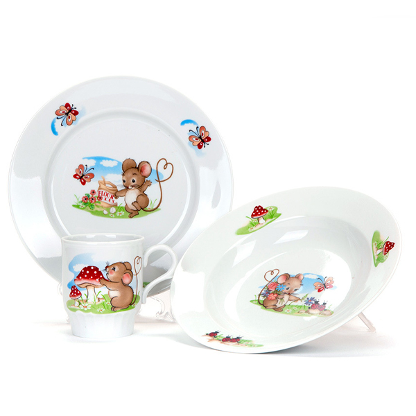 Набор детской посуды Дулевский фарфор 3 предмета рисунок Мышата с тарелкой