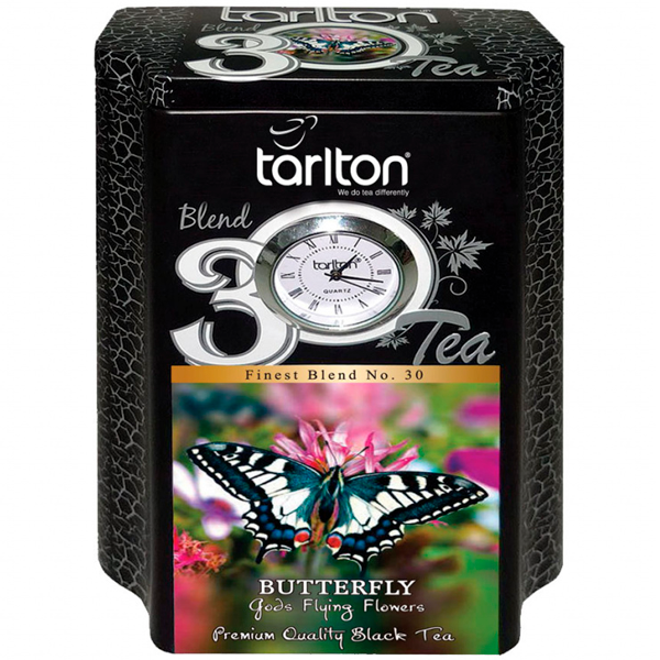 Чай  Tarlton Бабочка, жестяная банка с часами, 200 гр
