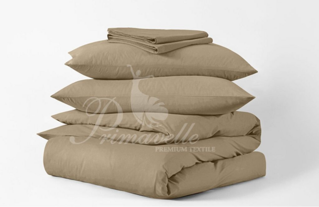 Простыня хлопковая светло-коричневая на резинке, размер 140х200