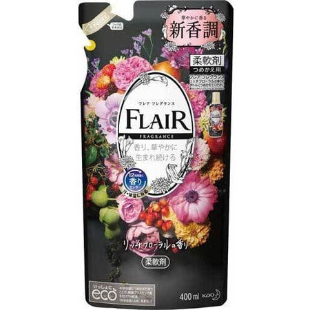 Арома кондиционер для белья KAO Flair Fragrance Rich Floral с богатым фруктово-ягодным ароматом и цветочными нотками, мягкая упаковка, 400 мл