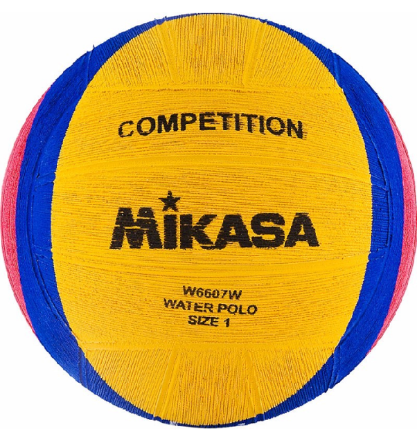 Мяч для водного поло MIKASA W6607W, резина, юнош, размер 1, желто-синерозовый