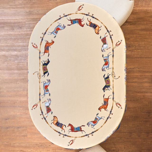 СКАТЕРТЬ ОВАЛЬНАЯ "PASSAGE"140Х300СМ ,БЕЖЕВЫЙ, 100% ХЛОПОК,ТВИЛ, ПРОПИТКА