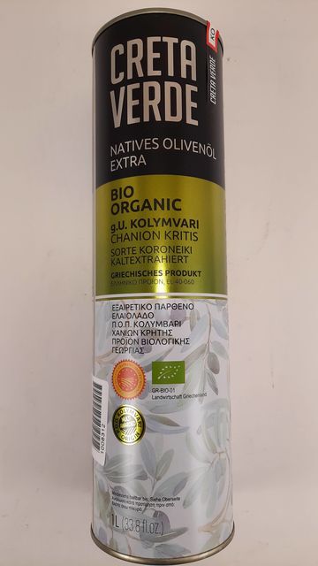 Creta Verde оливковое масло Extra Virgin Organic (Bio) P.D.O. Kolymvari с о.Крит 1л жесть