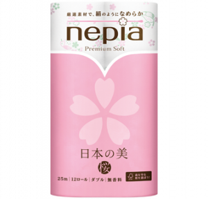 Туалетная бумага двухслойная NEPIA Japanese Beauty с рисунком Сакура и Соловей, без аромата, 25м (12 рулонов)