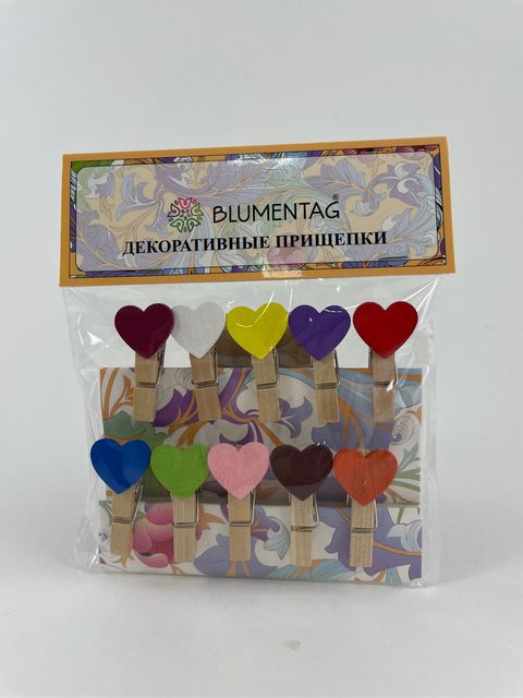 Декоративные прищепки Blumentag WCLH-35 "Сердечки ассорти", 3.5см, 10 шт.