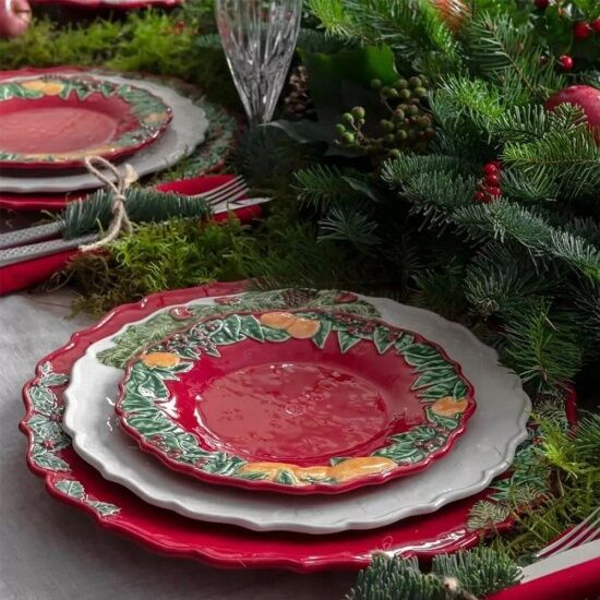 Тарелка закусочная Bordallo Pinheiro Рождественская гирлянда 22 см, красный, керамика