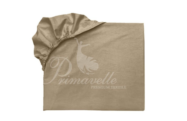 Простыня хлопковая светло-коричневая на резинке, размер 140х200