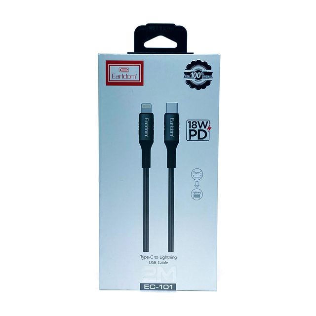 USB-C кабель Earldom EC-101 18W PD to Lightning 2 метра (черный)