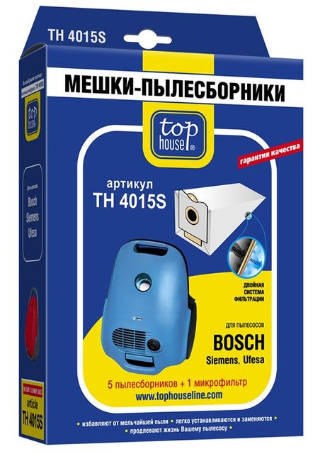 Двухслойные мешки-пылесборники для пылесосов TOP HOUSE TH 4015S, 5 шт. + 1 микрофильтр