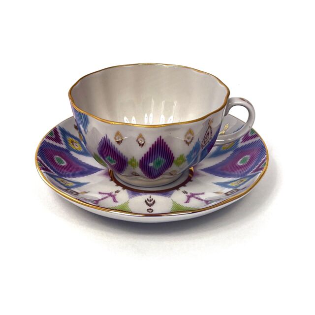 Чашка чайная с блюдцем форма Тюльпан рисунок Перо павлина, Императорский фарфоровый завод
