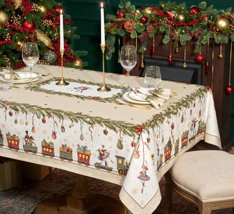 СКАТЕРТЬ "ЩЕЛКУНЧИК" 140Х180СМ БЕЖЕВЫЙ,100%ХЛОПОК , ТВИЛ