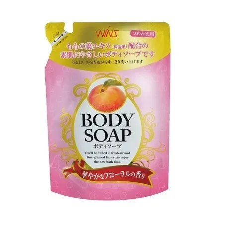 Крем-мыло для тела "Wins Body Soap peach" с экстрактом листьев персика и богатым ароматом 400 мл, мягкая упаковка