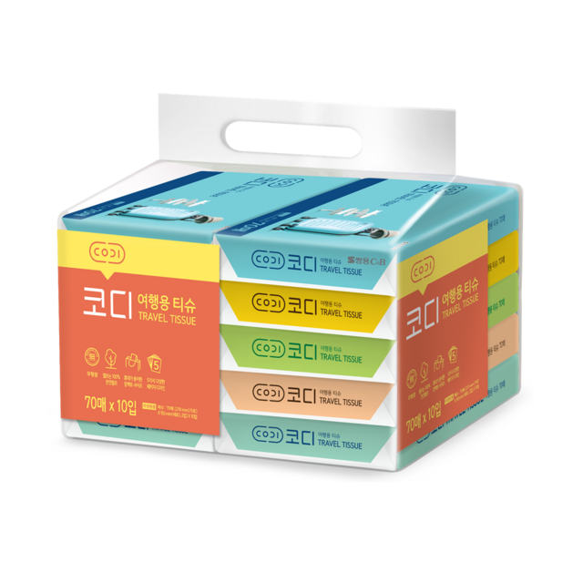 Компактные бумажные салфетки "Codi  Travel Tissue" (двухслойные) 70 листов х 10 упаковок / 210 х 153 мм