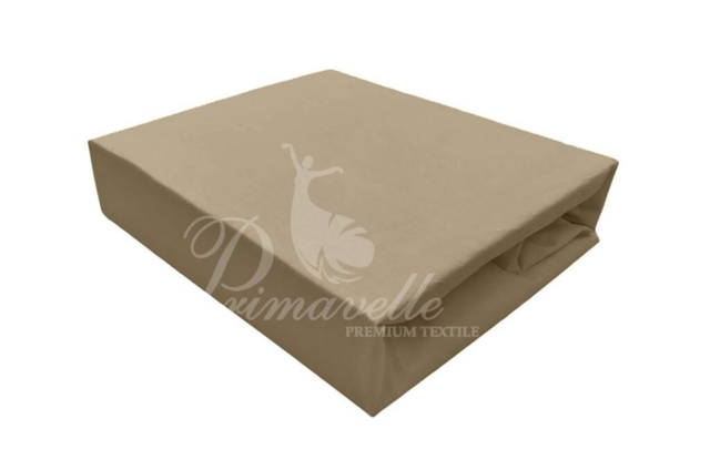 Простыня хлопковая светло-коричневая на резинке, размер 140х200