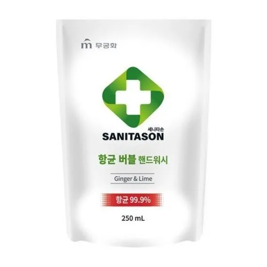 Мыло-пенка для рук "Sanitason" с антибактериальным эффектом и растительными экстрактами, аромат имбиря и лайма, 250 мл, мягкая упаковка