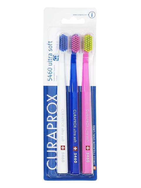 Набор зубных щеток Curaprox Ultrasoft (белый, синий, розовый), d0.10мм, 3шт