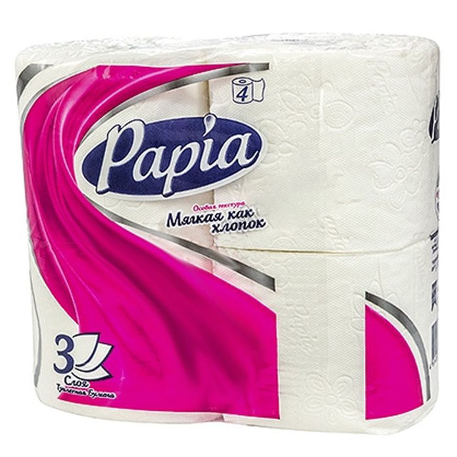 Бумага туалетная Papia белая 3-слойная, 4 рулона в упаковке